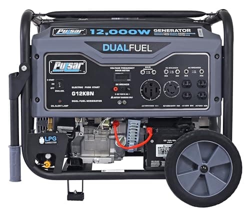 Pulsar G12KBN-SG Heavy Duty Portable Dual Fuel Generator - 9500 Rated Watts & 12000 Peak Watts - Gas & LPG - Electric Start - Transfer Switch & RV Ready - CARB Compliant