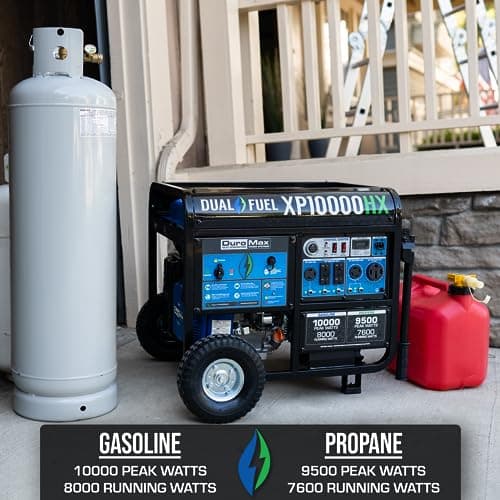 DuroMax XP10000HX 10,000-Watt Dual Fuel Portable Generator - Gas & Propane, Electric Start, Whole Home Power Backup, Transfer Switch Ready, RV & Emergency Ready