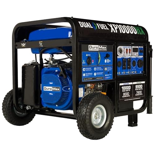 DuroMax XP10000HX 10,000-Watt Dual Fuel Portable Generator - Gas & Propane, Electric Start, Whole Home Power Backup, Transfer Switch Ready, RV & Emergency Ready