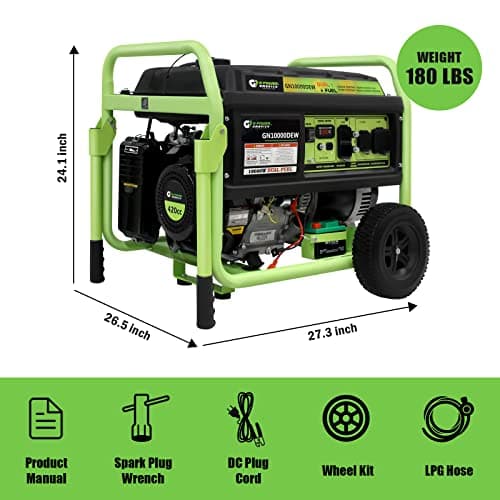 Dual Fuel Portable Generator 10000 Watt,Gas or Propane Powered,Electric Start, Home Back Up & RV Ready