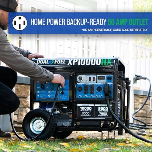 DuroMax XP10000HX 10,000-Watt Dual Fuel Portable Generator - Gas & Propane, Electric Start, Whole Home Power Backup, Transfer Switch Ready, RV & Emergency Ready