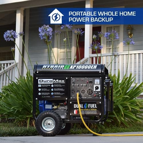 DuroMax XP10000EH Dual Fuel Portable Generator - 10000 Watt Gas or Propane Powered-Electric Start- Home Back Up & RV Ready, 50 State Approved