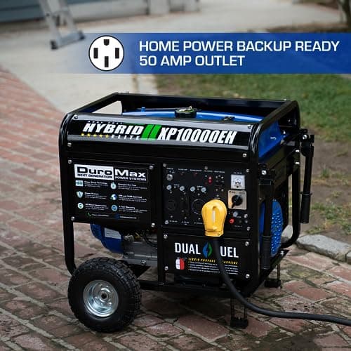 DuroMax XP10000EH Dual Fuel Portable Generator - 10000 Watt Gas or Propane Powered-Electric Start- Home Back Up & RV Ready, 50 State Approved