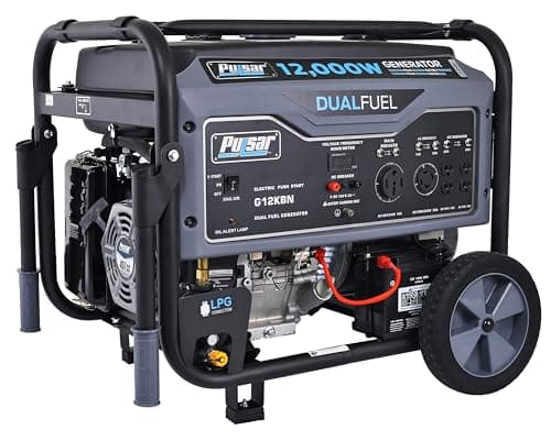 Pulsar G12KBN-SG Heavy Duty Portable Dual Fuel Generator - 9500 Rated Watts & 12000 Peak Watts - Gas & LPG - Electric Start - Transfer Switch & RV Ready - CARB Compliant