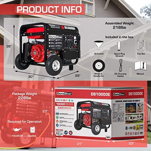 DS10000E Gas Powered Portable Generator-10000 Watt Electric Start-Home Back Up & RV Ready, 50 State Approved, Red/Black