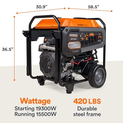 Generac 19,300/15,500-Watt Portable Gas Generator - Electric Start - Home Backup or RV Ready - Heavy Duty Frame - Quiet, Long Runtime, Emergency Power - 49-State Compliant