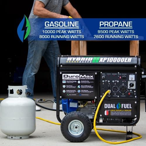 DuroMax XP10000EH Dual Fuel Portable Generator - 10000 Watt Gas or Propane Powered-Electric Start- Home Back Up & RV Ready, 50 State Approved