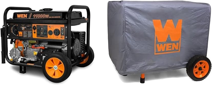 WEN 11,000-Watt Dual Fuel Generator Bundle with Wheel Kit, Electric Start, Weatherproof Cover