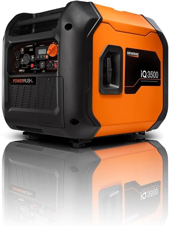 Generac 7127 iQ3500 3,500-Watt Gas-Powered Portable Inverter Generator - Durable, Lightweight Design - Speed Selection for Quiet Performance or Maximum Power - CARB Compliant - Orange/Black