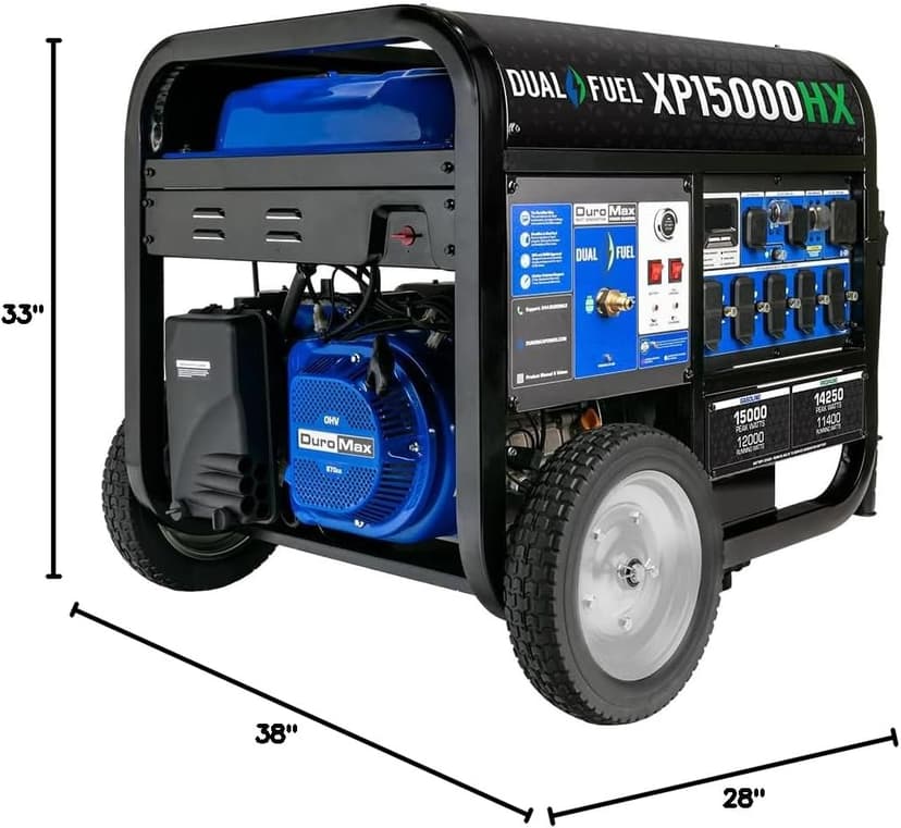 DuroMax XP15000HX 15,000-Watt Dual Fuel Portable Generator - Gas & Propane, Remote Electric Start, Whole Home Power Backup, Transfer Switch Ready, RV & Emergency Ready