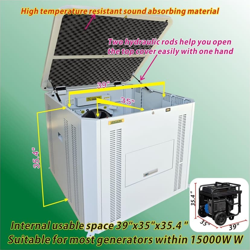 Generator Box, Generator Quiet Box Interior Space: 39.4" x 35" x 35.5"，with Ventilation, Heat Dissipation and Impact Resistance