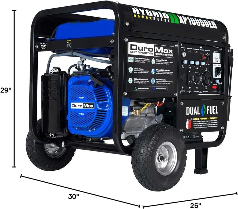 DuroMax XP10000EH Dual Fuel Portable Generator - 10000 Watt Gas or Propane Powered-Electric Start- Home Back Up & RV Ready, 50 State Approved