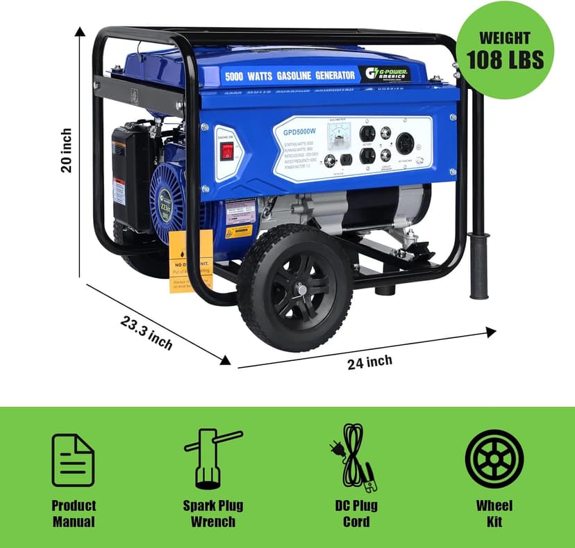 Gasoline Generator GPD5000W, Green/Black