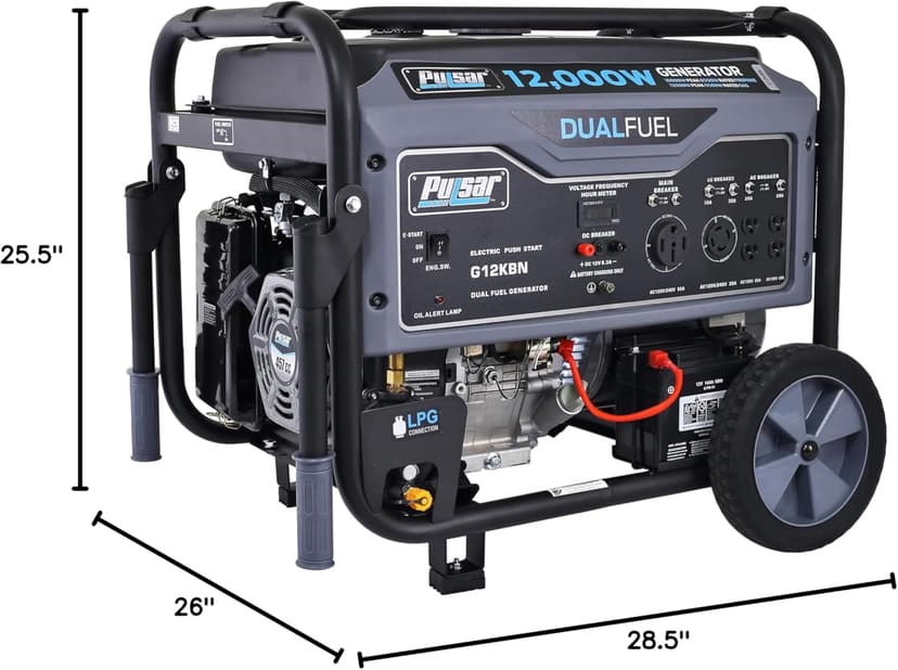 Pulsar G12KBN-SG Heavy Duty Portable Dual Fuel Generator - 9500 Rated Watts & 12000 Peak Watts - Gas & LPG - Electric Start - Transfer Switch & RV Ready - CARB Compliant