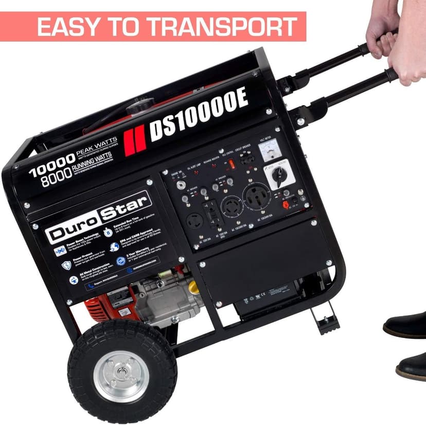 DS10000E Gas Powered Portable Generator-10000 Watt Electric Start-Home Back Up & RV Ready, 50 State Approved, Red/Black