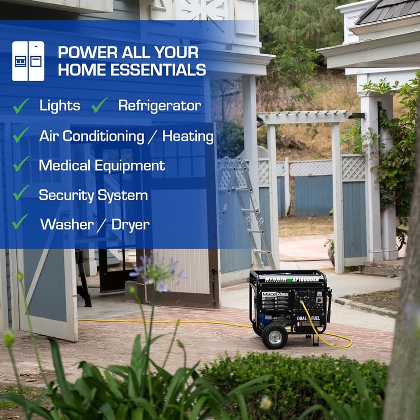 DuroMax XP10000EH Dual Fuel Portable Generator - 10000 Watt Gas or Propane Powered-Electric Start- Home Back Up & RV Ready, 50 State Approved