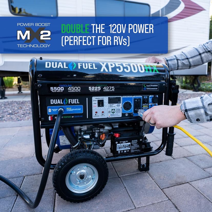 DuroMax XP5500HX 5,500-Watt Dual Fuel Portable Generator - Gas & Propane, Electric Start, RV & Emergency Ready