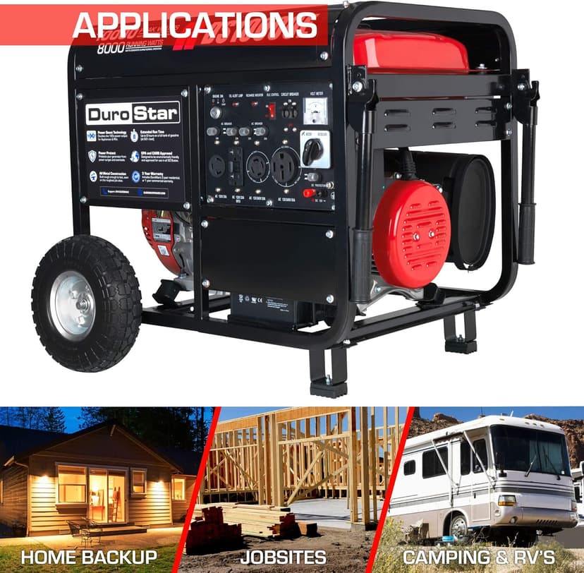DS10000E Gas Powered Portable Generator-10000 Watt Electric Start-Home Back Up & RV Ready, 50 State Approved, Red/Black