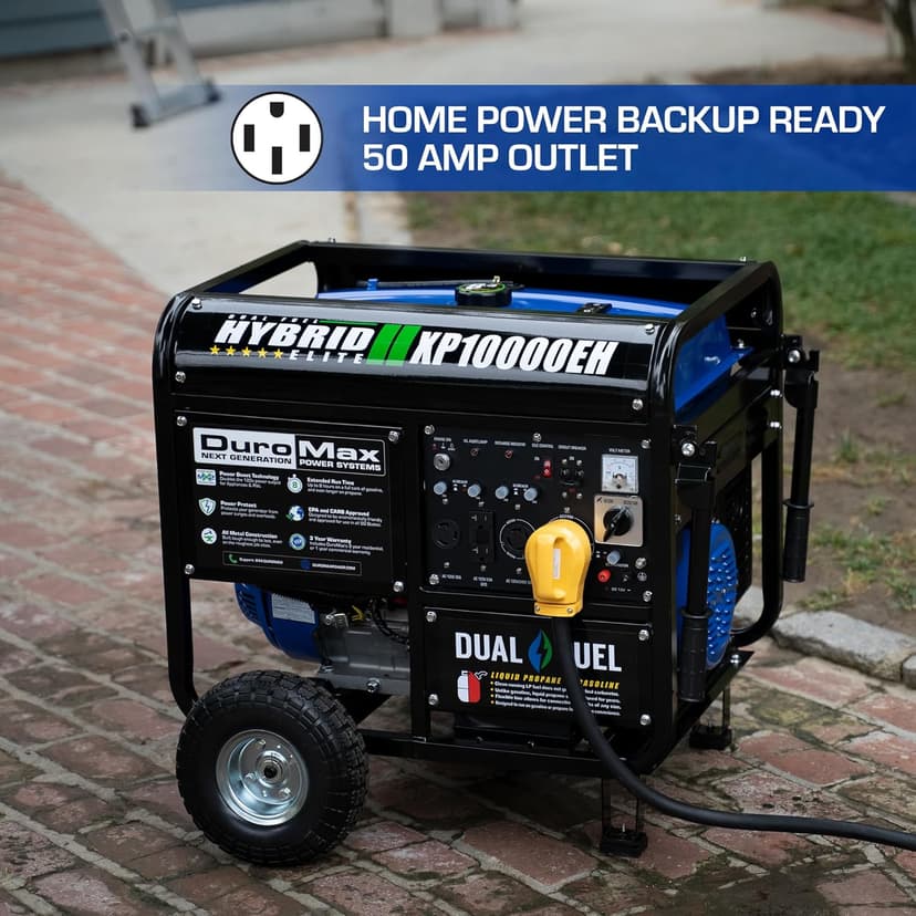 DuroMax XP10000EH Dual Fuel Portable Generator - 10000 Watt Gas or Propane Powered-Electric Start- Home Back Up & RV Ready, 50 State Approved