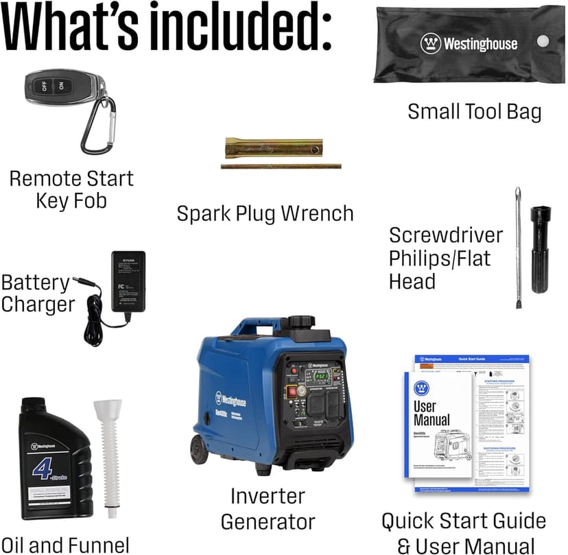 Westinghouse 4000 Peak Watt Super Quiet Portable Inverter Generator, Remote Electric Start with Auto Choke, RV Ready 30A Outlet, Gas Powered, CO Sensor, Parallel Capable