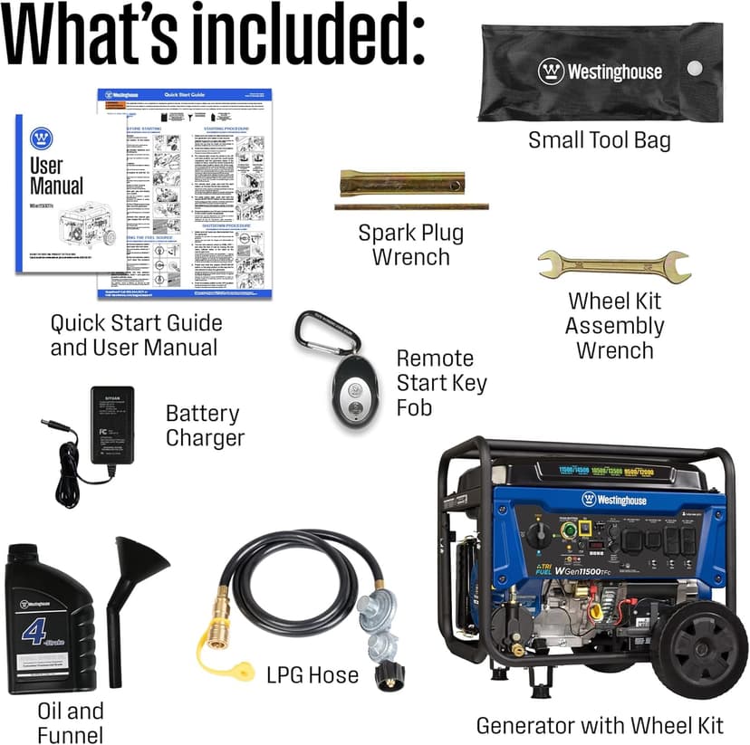 Westinghouse 14500 Peak Watt Tri-Fuel Home Backup Portable Generator, Remote Electric Start, Transfer Switch Ready, Gas, Propane, and Natural Gas Powered