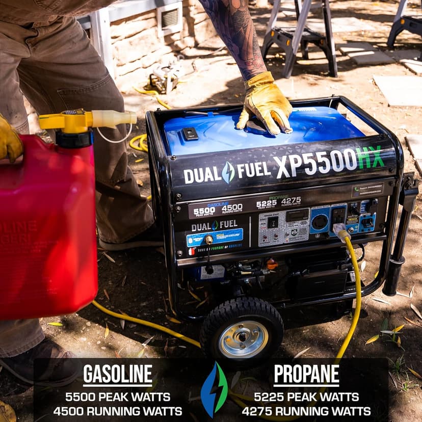DuroMax XP5500HX 5,500-Watt Dual Fuel Portable Generator - Gas & Propane, Electric Start, RV & Emergency Ready