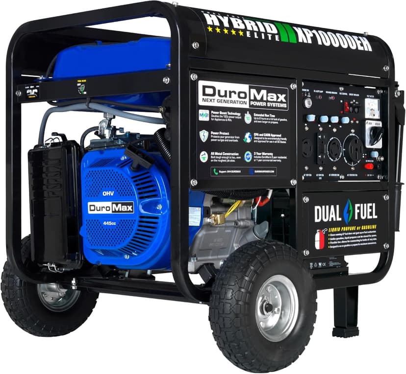 DuroMax XP10000EH Dual Fuel Portable Generator - 10000 Watt Gas or Propane Powered-Electric Start- Home Back Up & RV Ready, 50 State Approved