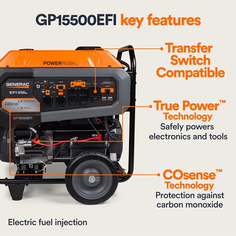 Generac 19,300/15,500-Watt Portable Gas Generator - Electric Start - Home Backup or RV Ready - Heavy Duty Frame - Quiet, Long Runtime, Emergency Power - 49-State Compliant
