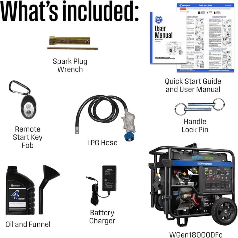 Westinghouse 18000 Peak Watt Dual Fuel Home Backup Portable Generator, Remote Electric Start, Transfer Switch Ready, Gas & Propane Powered, CO Sensor