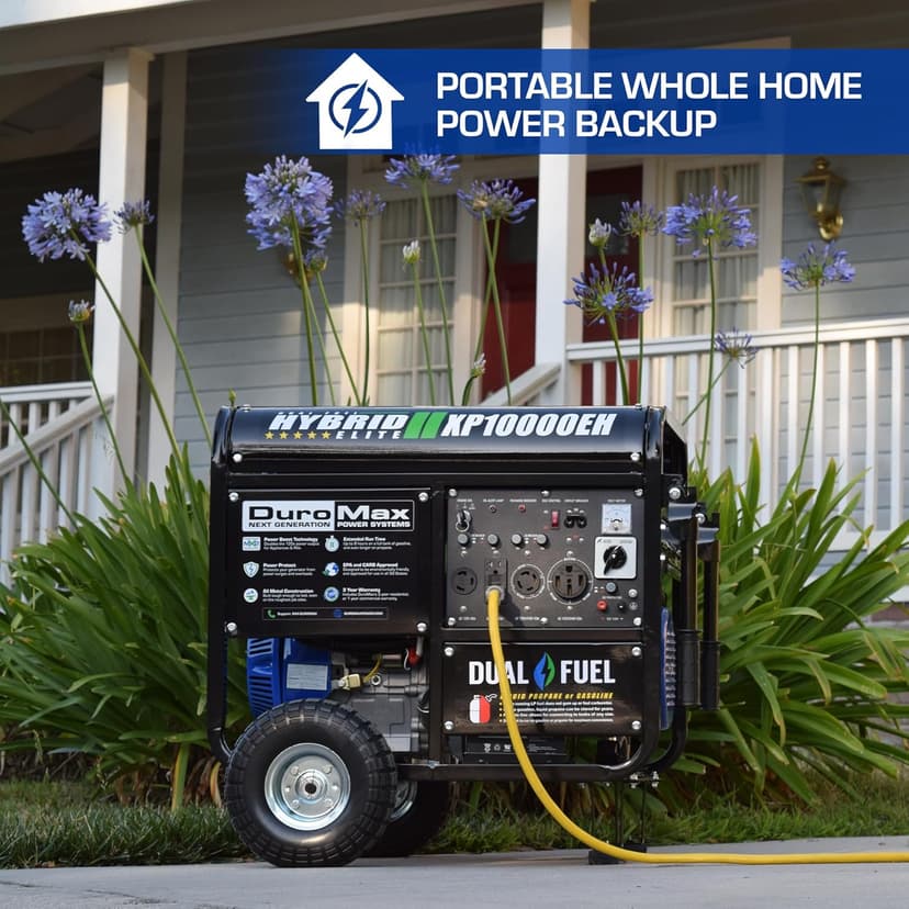 DuroMax XP10000EH Dual Fuel Portable Generator - 10000 Watt Gas or Propane Powered-Electric Start- Home Back Up & RV Ready, 50 State Approved