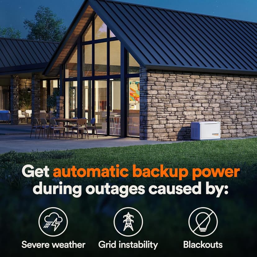Generac Guardian 24kW Home Standby Generator with 200 Amp Transfer Switch, Durable All Aluminum, WiFi Enabled with G-Force Engine, Easy to Use, Whole House Power Backup, Smart Outage Solution - Bisque
